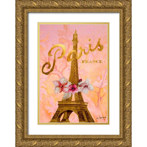 Gold Paris Eiffel Panel Gold Ornate Wood Framed Art Print with Double Matting by Gaynor, Janice