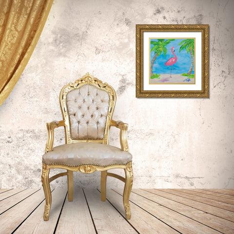 Fancy Flamingos I Gold Ornate Wood Framed Art Print with Double Matting by DeRice, Julie