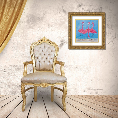 Fancy Flamingos II Gold Ornate Wood Framed Art Print with Double Matting by DeRice, Julie