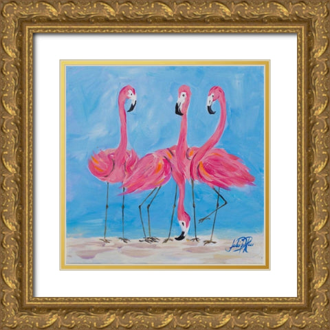 Fancy Flamingos II Gold Ornate Wood Framed Art Print with Double Matting by DeRice, Julie