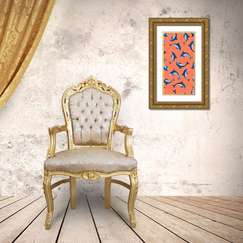 Soaring Dolphin Pattern Gold Ornate Wood Framed Art Print with Double Matting by DeRice, Julie