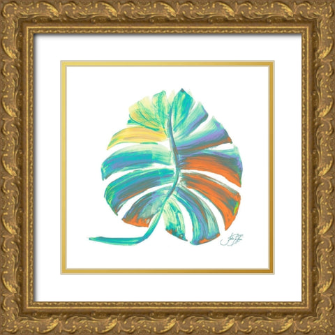 Punchy Giant Palm Leaf Gold Ornate Wood Framed Art Print with Double Matting by DeRice, Julie