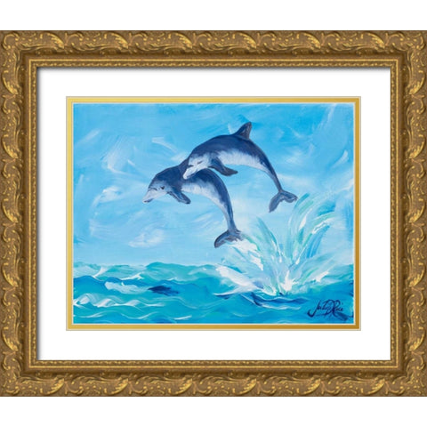 Soaring Dolphins I Gold Ornate Wood Framed Art Print with Double Matting by DeRice, Julie