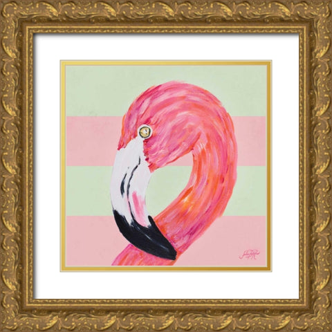 Flamingo on Stripes II Gold Ornate Wood Framed Art Print with Double Matting by DeRice, Julie
