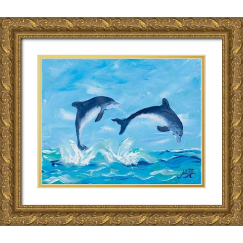 Soaring Dolphins II Gold Ornate Wood Framed Art Print with Double Matting by DeRice, Julie