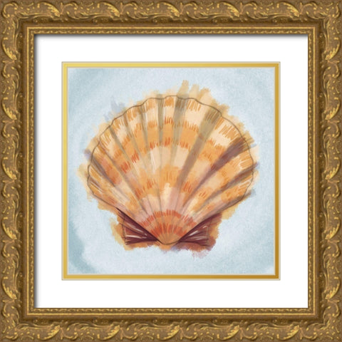 Coastal Treasures on Blue III Gold Ornate Wood Framed Art Print with Double Matting by Josefina