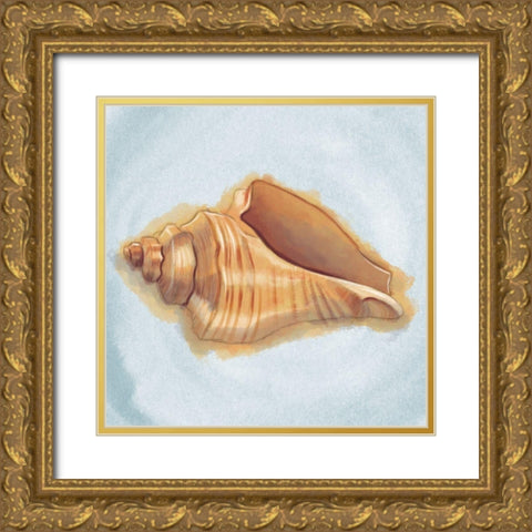 Coastal Treasures on Blue IV Gold Ornate Wood Framed Art Print with Double Matting by Josefina