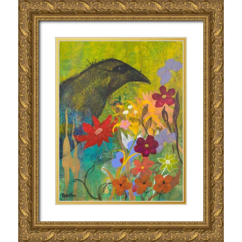 Masked Crow Gold Ornate Wood Framed Art Print with Double Matting by Maria, Robin