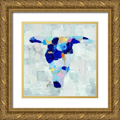 Mosaic Bull Skull Gold Ornate Wood Framed Art Print with Double Matting by Coolick, Ann Marie