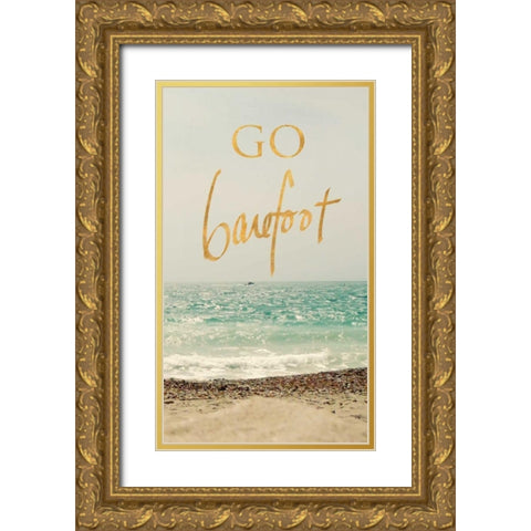 Go Barefoot Beach Gold Ornate Wood Framed Art Print with Double Matting by Gardner, Sarah