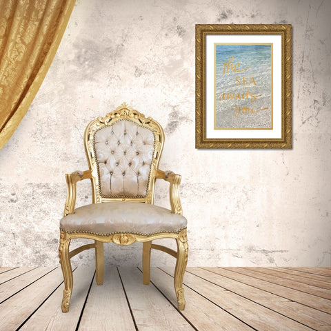 Sea Awaits You Gold Ornate Wood Framed Art Print with Double Matting by Gardner, Sarah