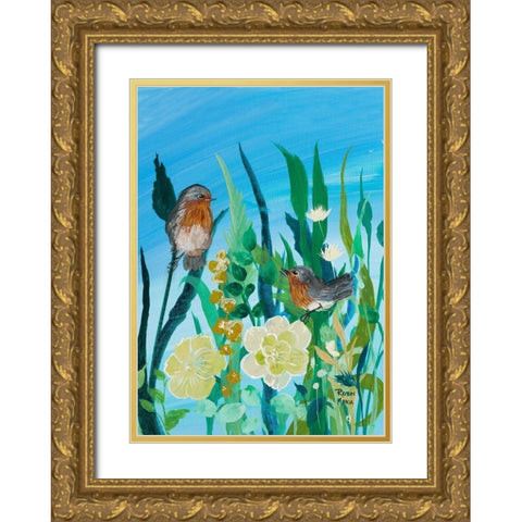Awaiting Song Gold Ornate Wood Framed Art Print with Double Matting by Maria, Robin