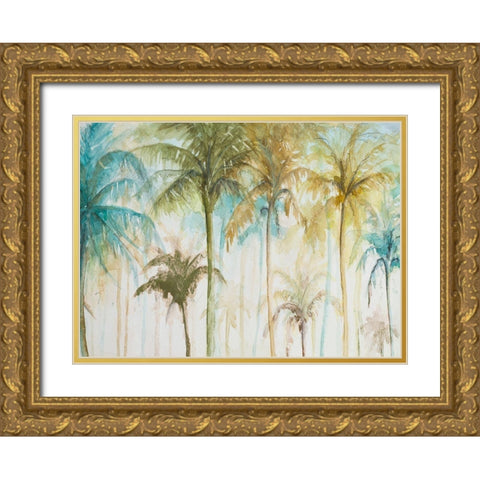 Watercolor Palms Gold Ornate Wood Framed Art Print with Double Matting by Pinto, Patricia
