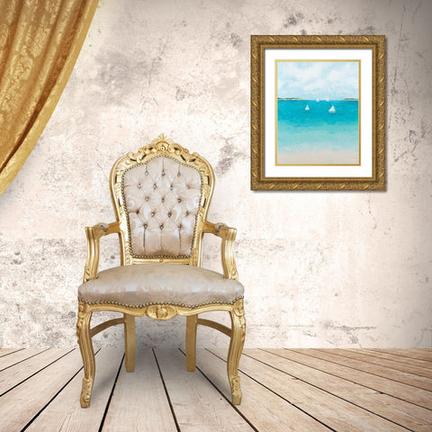 Baby Beach Sailboats Gold Ornate Wood Framed Art Print with Double Matting by Coolick, Ann Marie