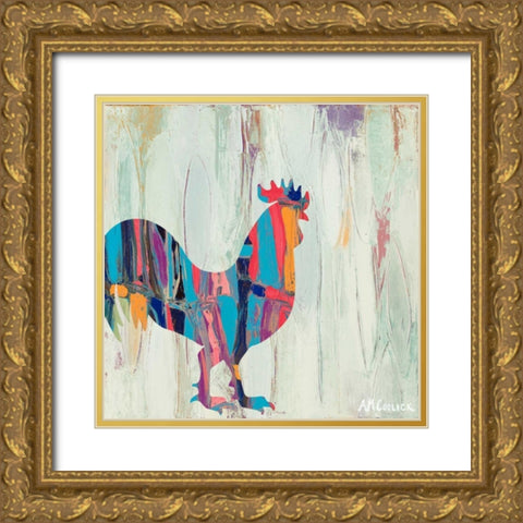 Rhizome Rooster Gold Ornate Wood Framed Art Print with Double Matting by Coolick, Ann Marie