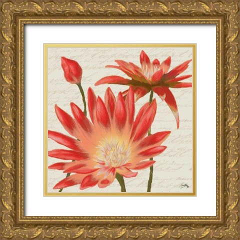 Flowers with Script I Gold Ornate Wood Framed Art Print with Double Matting by Medley, Elizabeth