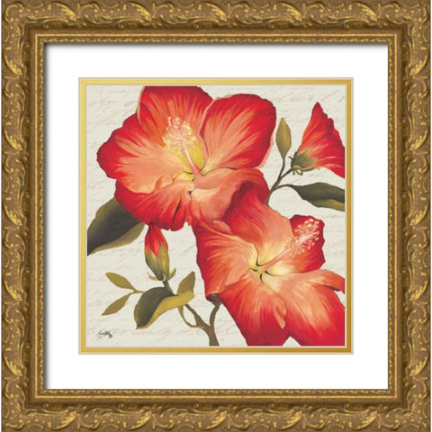 Flowers with Script II Gold Ornate Wood Framed Art Print with Double Matting by Medley, Elizabeth