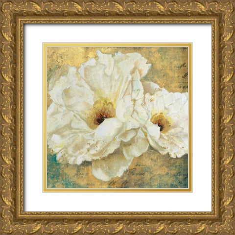 Zuzu Peony Gold II Gold Ornate Wood Framed Art Print with Double Matting by Pinto, Patricia