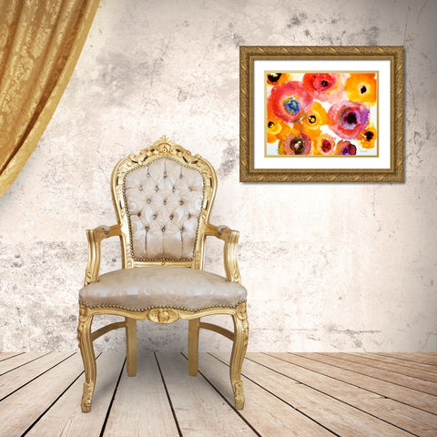 Peachy Floral Gold Ornate Wood Framed Art Print with Double Matting by Loreth, Lanie