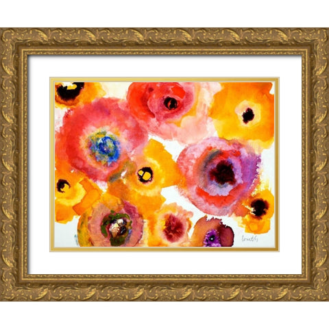 Peachy Floral Gold Ornate Wood Framed Art Print with Double Matting by Loreth, Lanie