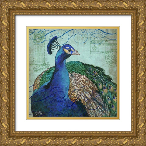 Parisian Peacock I Gold Ornate Wood Framed Art Print with Double Matting by Medley, Elizabeth