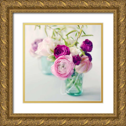 Pink Ranunculus Gold Ornate Wood Framed Art Print with Double Matting by Gardner, Sarah