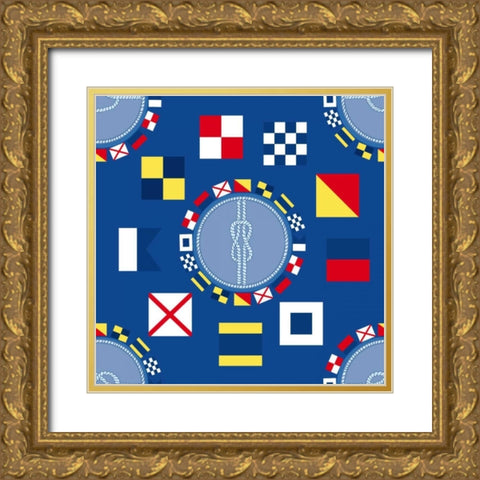 Nautical Navigation Pattern IIA Gold Ornate Wood Framed Art Print with Double Matting by Metz, Andi