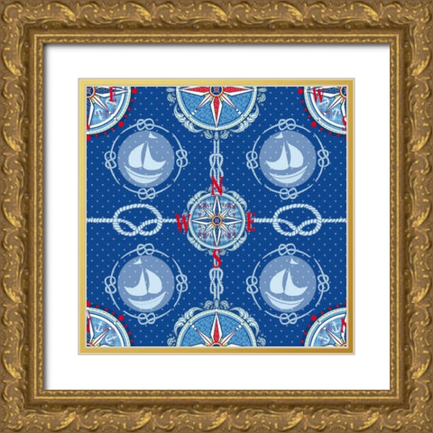Nautical Navigation Pattern IV Gold Ornate Wood Framed Art Print with Double Matting by Metz, Andi