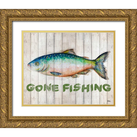 Watercolor Fish on Wood I Gold Ornate Wood Framed Art Print with Double Matting by Pinto, Patricia