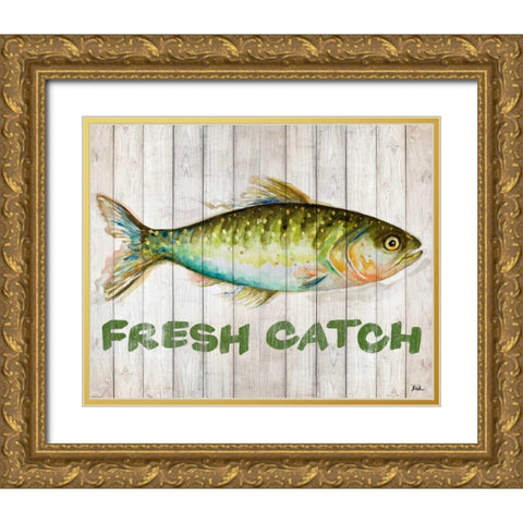 Watercolor Fish on Wood II Gold Ornate Wood Framed Art Print with Double Matting by Pinto, Patricia