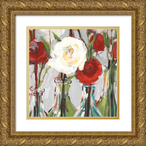 Red Romantic Blossoms II Gold Ornate Wood Framed Art Print with Double Matting by Slivka, Jane