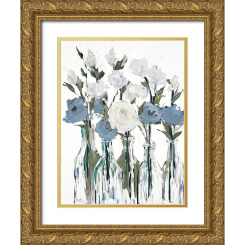 Blue Romantic Blossoms Gold Ornate Wood Framed Art Print with Double Matting by Slivka, Jane