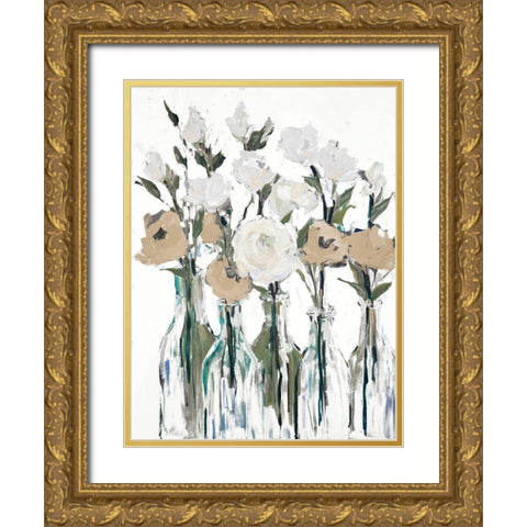 Cream Romantic Blossoms Gold Ornate Wood Framed Art Print with Double Matting by Slivka, Jane