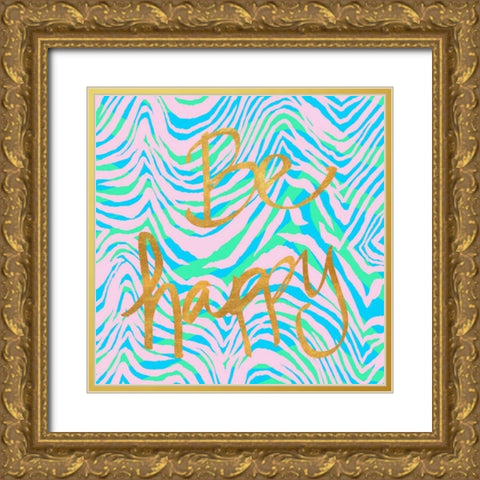 Be Happy Gold Ornate Wood Framed Art Print with Double Matting by Biscardi, Nicholas