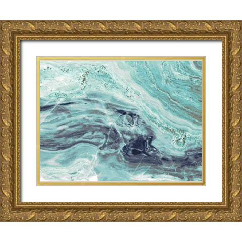 Aqua Mineral Gold Ornate Wood Framed Art Print with Double Matting by Bryant, Susan