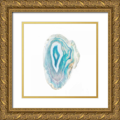Blue Watercolor Agate Square Gold Ornate Wood Framed Art Print with Double Matting by Bryant, Susan