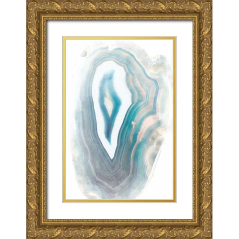 Blue Watercolor Agate Rectangle Gold Ornate Wood Framed Art Print with Double Matting by Bryant, Susan