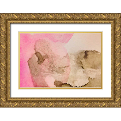 Pink Watercolor Gold Ornate Wood Framed Art Print with Double Matting by Bryant, Susan