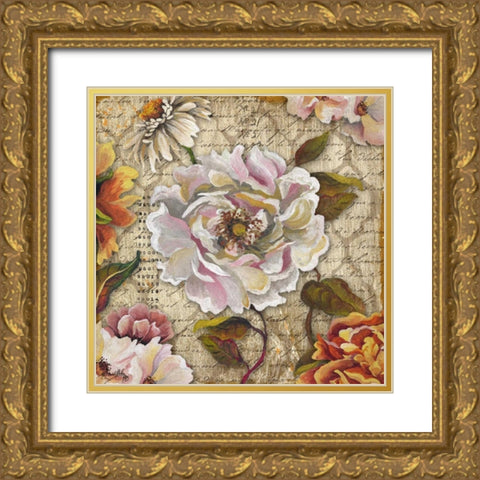 White Floral Inscription II Gold Ornate Wood Framed Art Print with Double Matting by Medley, Elizabeth