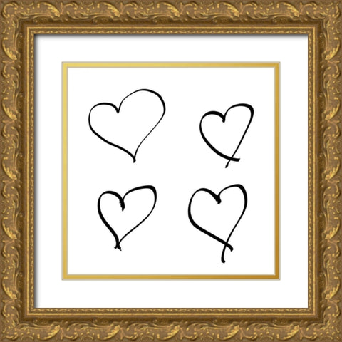 Handmade Hearts I Gold Ornate Wood Framed Art Print with Double Matting by SD Graphics Studio
