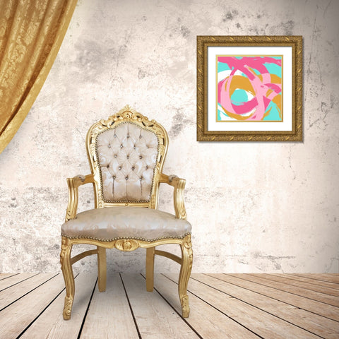 Pink Circular Strokes I Gold Ornate Wood Framed Art Print with Double Matting by Morris, Megan