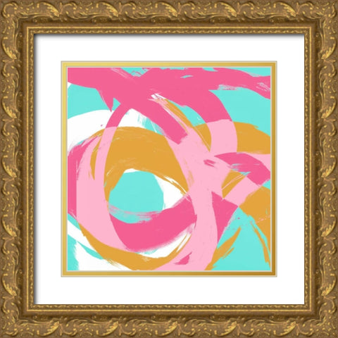 Pink Circular Strokes I Gold Ornate Wood Framed Art Print with Double Matting by Morris, Megan