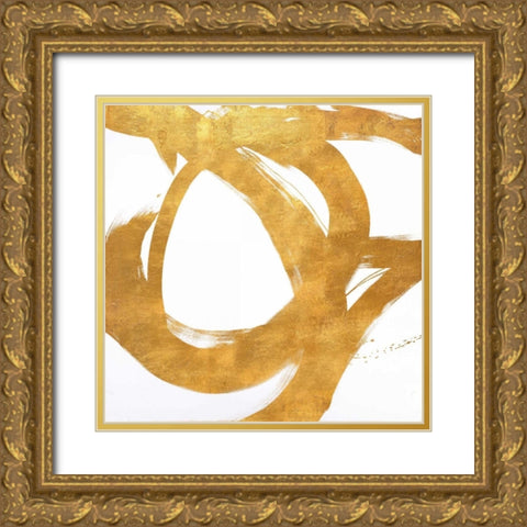 Gold Circular Strokes I Gold Ornate Wood Framed Art Print with Double Matting by Morris, Megan