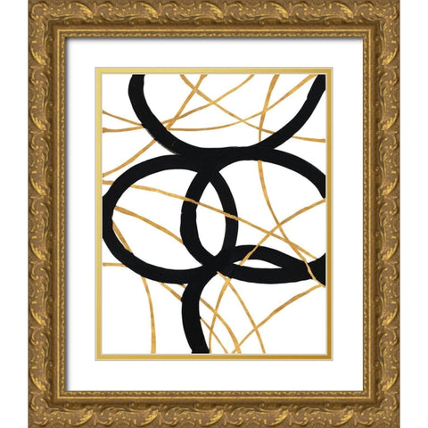 Black and Gold Stroke I Gold Ornate Wood Framed Art Print with Double Matting by Morris, Megan