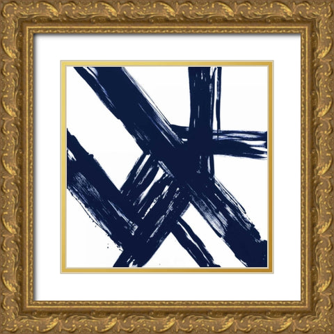 Strokes in Navy I Gold Ornate Wood Framed Art Print with Double Matting by Morris, Megan