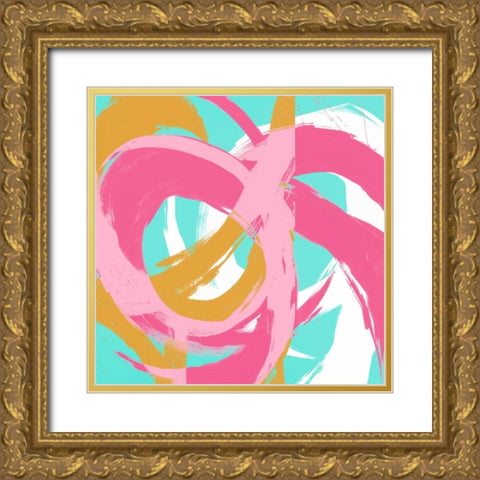 Pink Circular Strokes II Gold Ornate Wood Framed Art Print with Double Matting by Morris, Megan