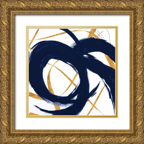 Navy with Gold Strokes II Gold Ornate Wood Framed Art Print with Double Matting by Morris, Megan