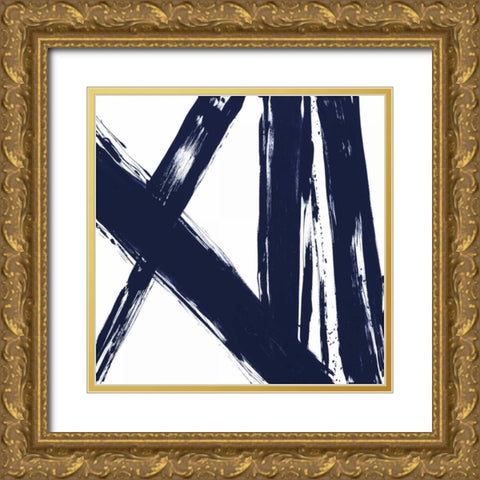 Strokes in Navy II Gold Ornate Wood Framed Art Print with Double Matting by Morris, Megan