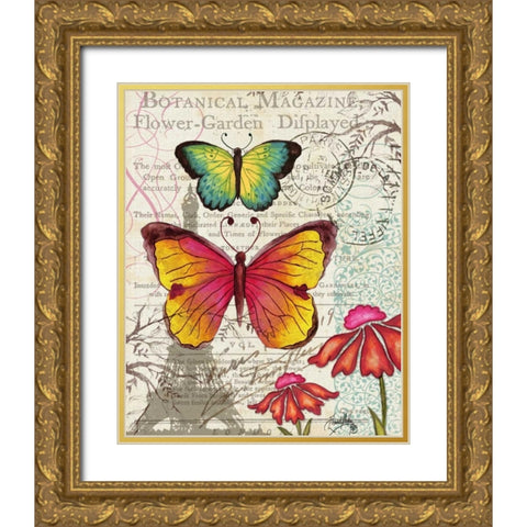 Paris Butterflies I Gold Ornate Wood Framed Art Print with Double Matting by Medley, Elizabeth