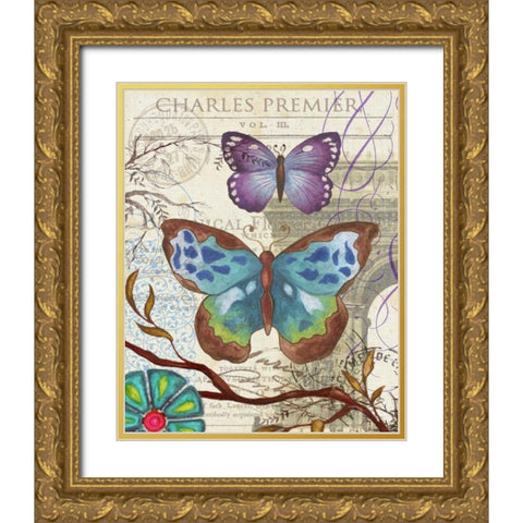 Paris Butterflies II Gold Ornate Wood Framed Art Print with Double Matting by Medley, Elizabeth